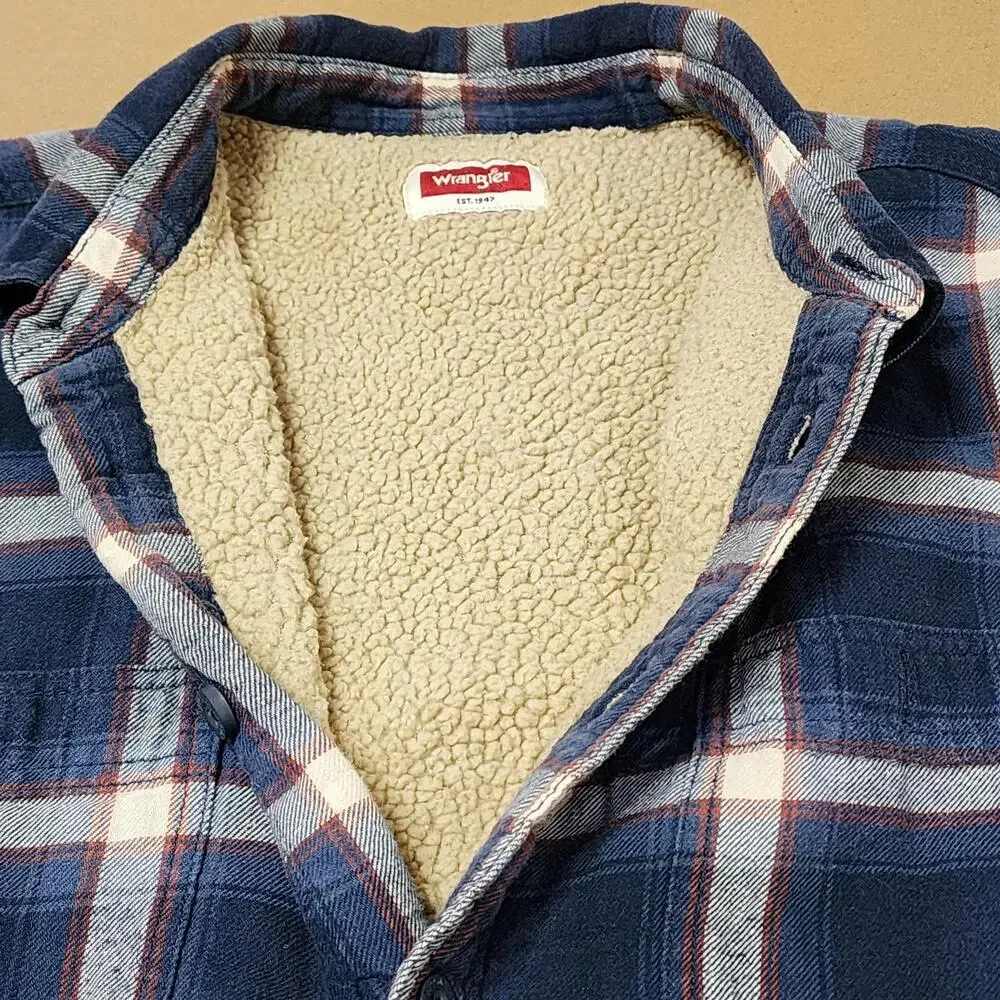 Wrangler Jacket Mens 2XL Blue Plaid Flannel Sherpa Lined Workwear Winter